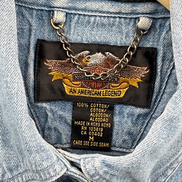 Harley-Davidson Women's Denim Short-Sleeve Medium Snap Up Shirt - Picture 3 of 6